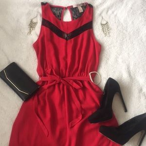 Red and black lace dress